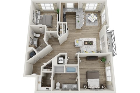 Floor plan for 2 beds, 2 baths, 1278 sqft